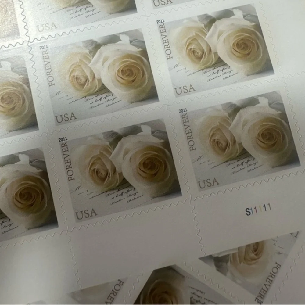 200 lifetime white roses unused wedding stamps